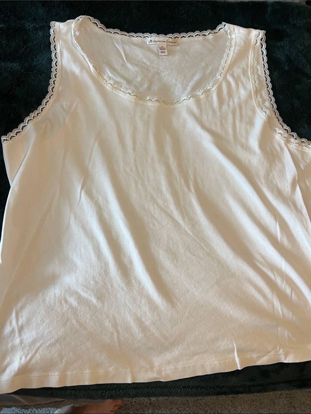 JM Collection white Lace-Trim Sleeveless Tank